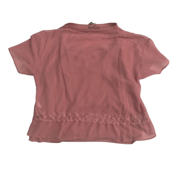 Adrianna Papell Sheer Lace Blouse Size SMALL Rose Pink Retro Mesh Coquette - Picture 2 of 11